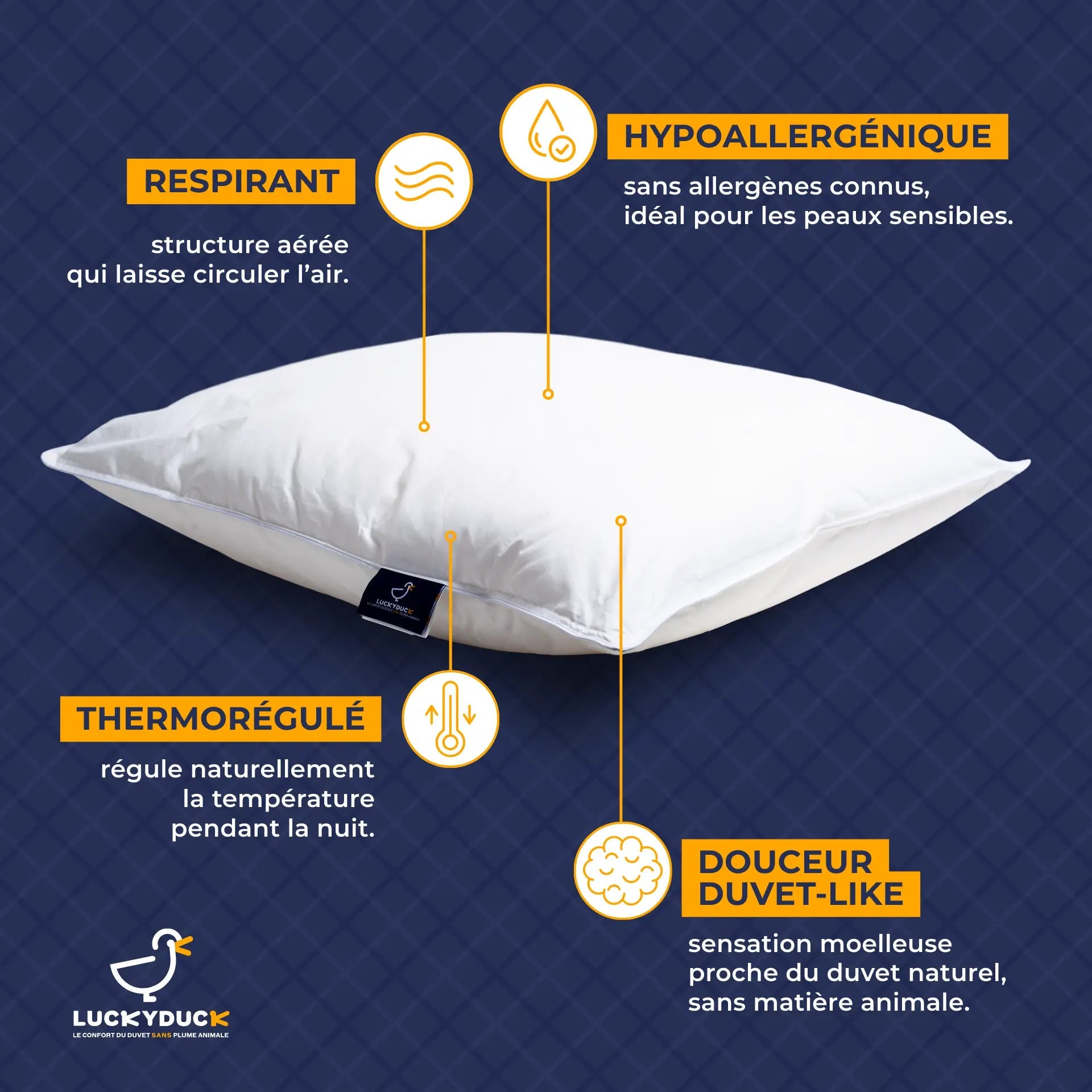 Oreiller Vegan Confort Équilibré - LuckyDuck