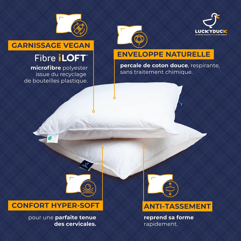 2 oreillers Vegan Confort Équilibré - LuckyDuck