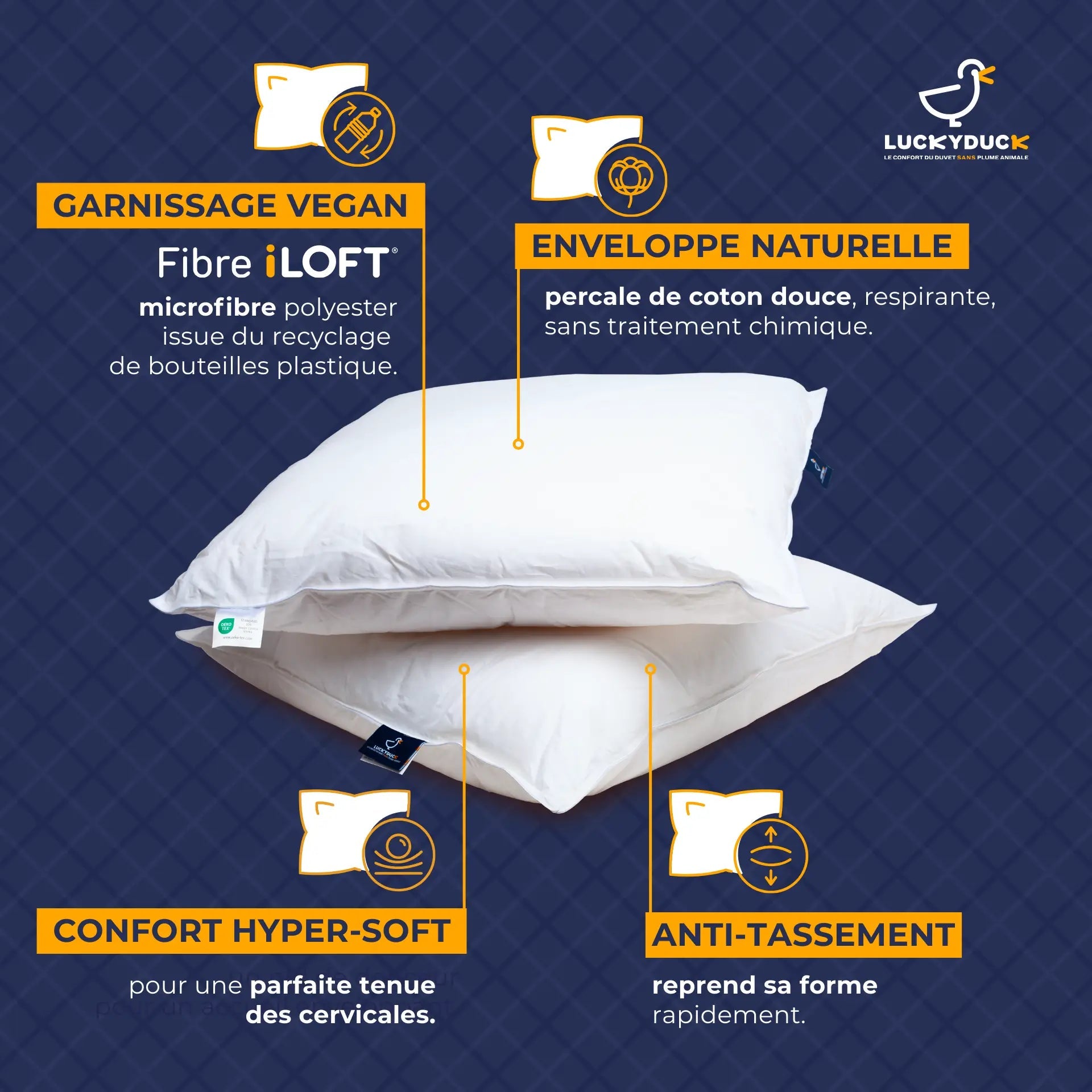2 oreillers Vegan Confort Équilibré - LuckyDuck